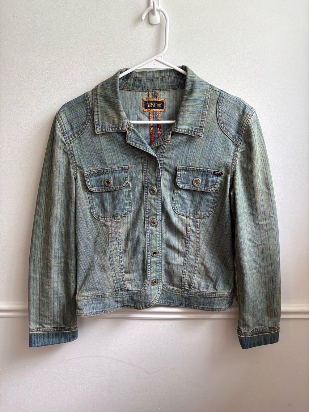 Dex Striped Green and Blue Denim Jacket